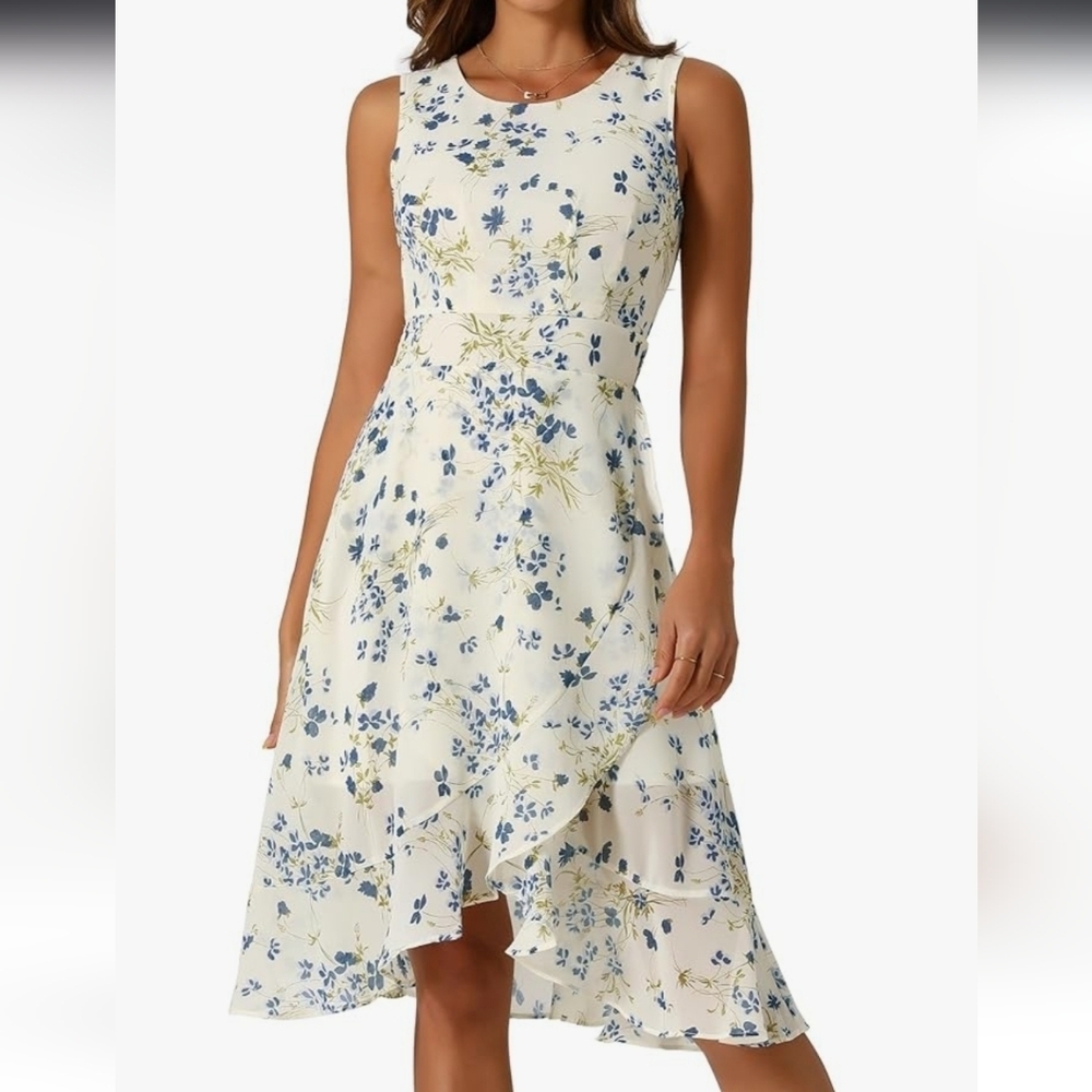 Floral Blue and White Women's Dress NWT